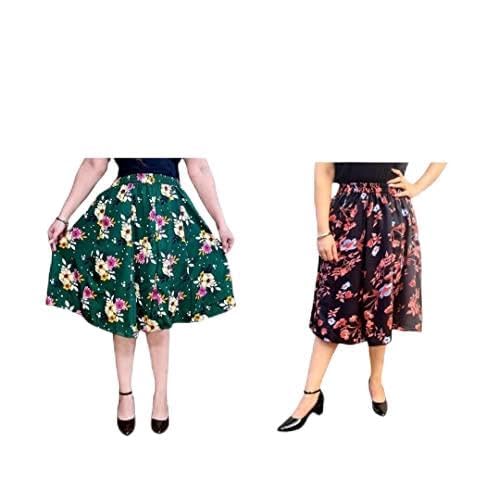 Mannat Diva Floral Print Mid Calf Length Women Panel Polyester Skirt Combo F