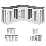 Large Dog Crate Furniture for 3 Dogs, 113'' Corner Dog Crate with Divider, 3 in 1 Heavy Duty Indoor Wooden Dog Kennel Furniture for Small Medium Large Dogs, White