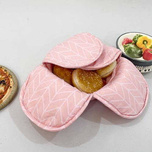 Image of Swayam Microfiber Cloth Roti Casserole | Hot Chapati Box | Washable Bread Basket | 22 cm Round Roti Basket | Geometric Design - Pink