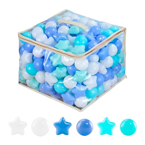 MoonxHome 500pcs Star Ball Pit Balls for Toddlers, BPA Free Crush Proof Plastic Toy Balls for Ball Pit, Children's Pool Water Toys, White Blue Green