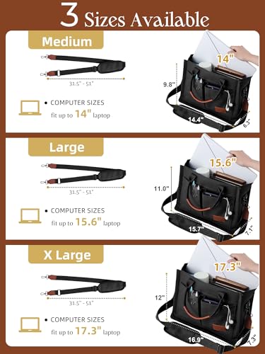 FIORETTO Canvas Tote Bag for Women with Zipper Closure & Individual Compartments for Work College, Crossbody Laptop Tote Purse Handbag with Detachable Strap & Bottom Support for Teacher & Nurse Black by FIORETTO - Used condition - Image 12