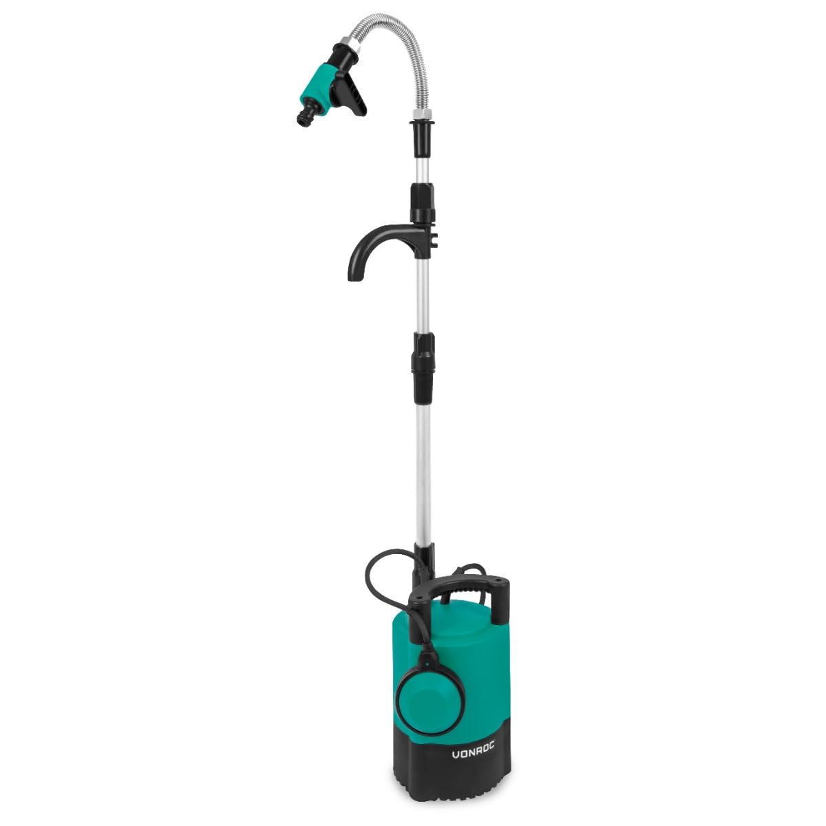 VONROC Bomba para barril de lluvia 400W - 5200 lt/h - Protección contra funcionamiento en seco - Interruptor de flotador ajustable - Acoplamiento universal para manguera - Cable de 10 metros