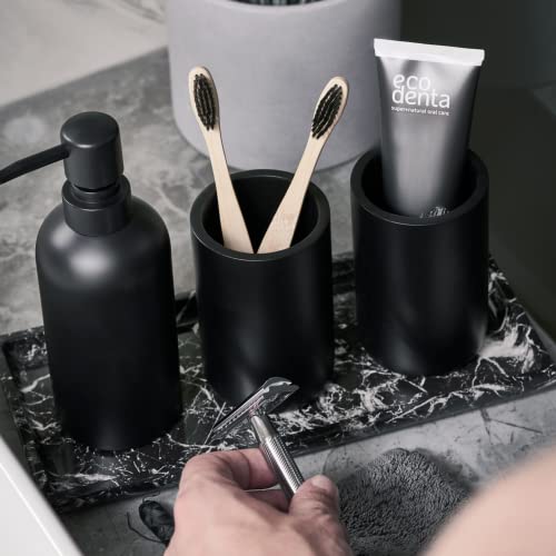 Premium 4 Pcs Matte Black Bathroom Accessories Set Complete With Black Marble Tray. Bathroom Soap Dispenser Set. Bathroom Decor Sets Accessories With Bathroom Tray. Bathroom Sets Accessories (Black) #TOP1