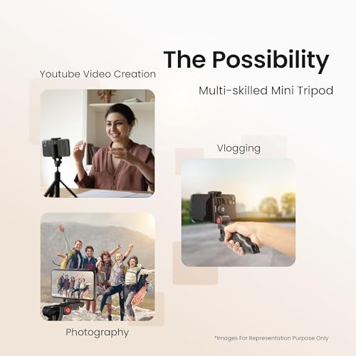 Image of Lightweight & Portable Mini Tripod, Ideal for Smartphones, Action Camera, DSLR & Camera for Comfortable & Longer Duration Shoot, with Smartphone Mount & Shutter Remote