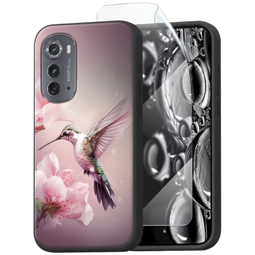 ACWDMKH for Motorola Edge 2022 Case,for Moto Edge 2022 5G UW Case with Screen Protector Slim TPU Silicone Shockproof,Scratch-Resistant,Wireless Charging,Heavy Duty Cover,Bird Pink Floral