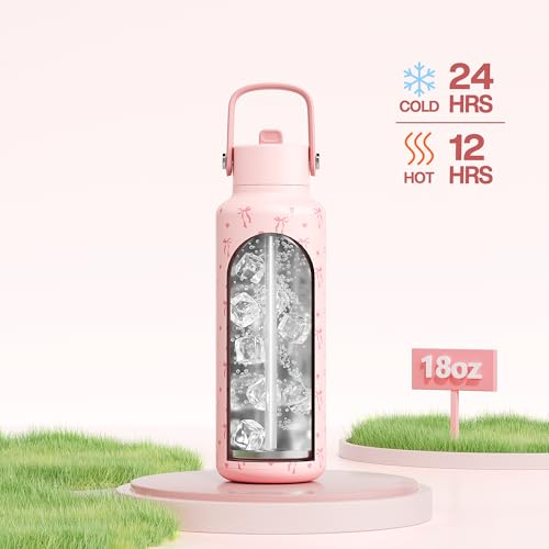 POWCAN 18 oz Insulated Water Bottle: Leakproof, Cup Holder Friendly, Standard Mouth, Top Handle, Double Walled Stainless Steel Water Bottle for Girl, Student, School, Bag, Camping (Sweetheart Bow) — view 2