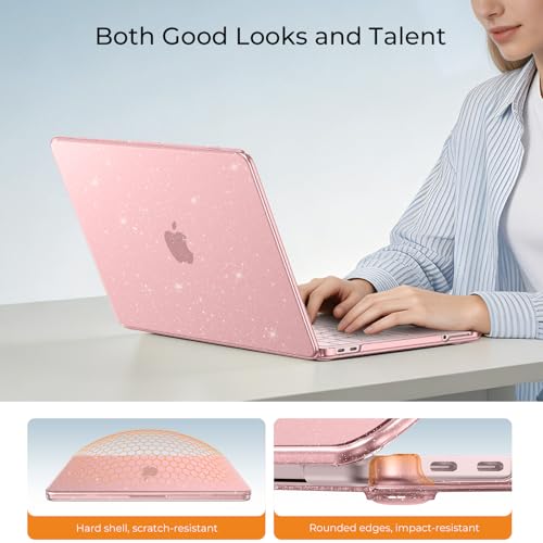 Image of EooCoo Compatible with Apple 2026 MacBook Neo Case 13 inch Mac Laptop A3404 with A18 Pro Chip & 13 inch Liquid Retina Display, Sparkly Transparent Hard Shell, Plastic Snap-on Cover, Glitter Crystal Blush