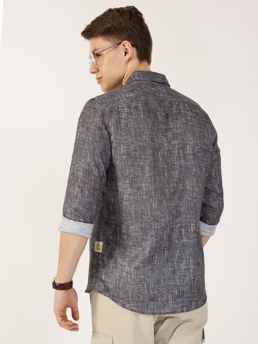 Image of Thomas Scott Men's | Printed | Textured Fabric | Full Sleeve | Regular Fit | Linen Blend | Single Pocket | Spread Collar | Casual Shirt
