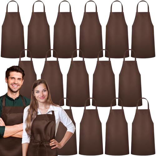 Foaincore 36 Pack Bib Aprons Bulk Plain Aprons for Man Woman Adult Unisex Apron Machine Washable Adjustable Bib Apron (Brown) by Foaincore - Used condition - US$49.81