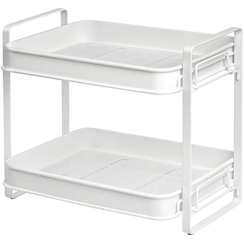 Bathroom Counter Organizer,Goporcelain 2 Tier Countertop Organizer for Bathroom Vanity Tray Kitchen Spice Rack Organizer Shelf Under Sink Storage Organization Cover