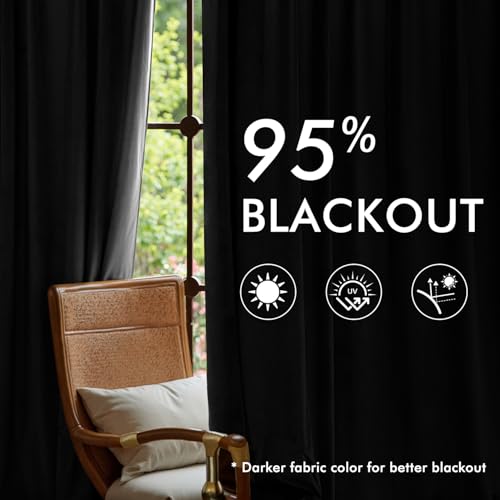 Image of MIULEE Pinch Pleated Black Velvet Blackout Curtains 102 inches Long, Thermal Insulated Pinch Pleat Drapes with Hooks, Luxury Halloween Window Panels for Bedroom Living Room, 2 Panels