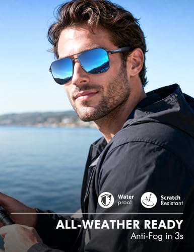 Image of LUENX Aviator Sunglasses for Men Square Polarized Polygon Lens - UV 400 Protection with Accessories