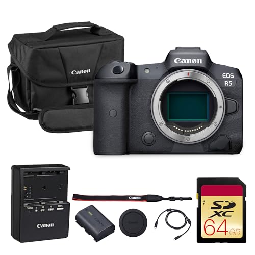 Image of Canon EOS R5 Mirrorless Camera – 45MP Full-Frame RF Camera with 8K Video, IBIS, Dual Pixel AF II & 20fps Burst Shooting (4147C002) + 64GB Memory Card + Canon Shoulder Bag