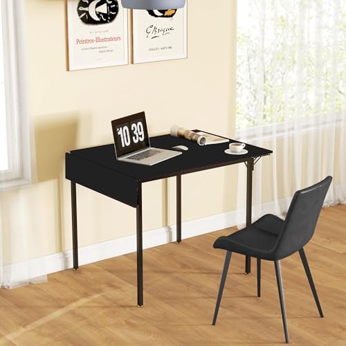 HOMCOM Industrial Folding Dining Table for 2 to 4, Space Saving Drop Leaf Kitchen Table for Small Spaces, Black