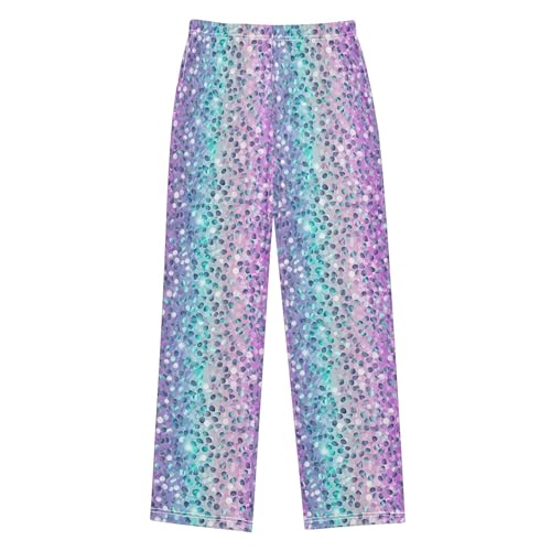 Glitter Texture Long Pajama Pants Elastic Waist PJ Bottoms with Pockets S A1128622