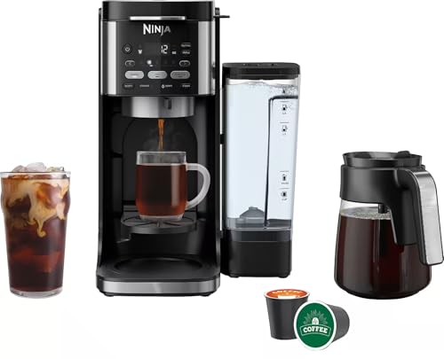 Ninja DualBrew Pro Hot & Iced Coffee Drip Coffee Maker | Compatible with K-Cup Pods | 3 Brew Styles (Classic Rich & Iced) | 70oz Removable Reservoir & Dishwasher Safe | Black | 14-Cup (Renewed)