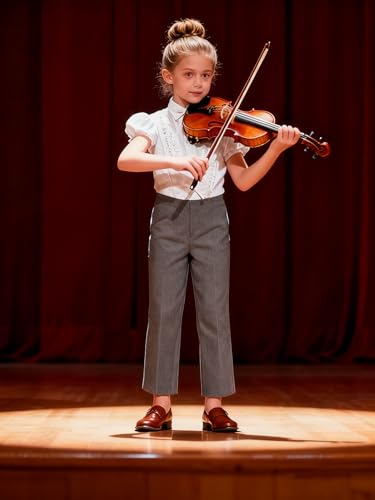 Bienzoe Girls School Uniform Pant: Kids Adjustable Waist Durable Straight Leg Dress Trouser Grey 14 - Thumbnail 6