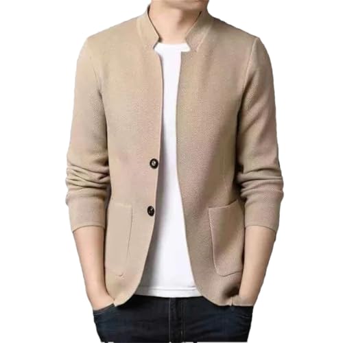 Men's Solid Color Suit Stand Collar Knitted Cardigan Business Casual Sweater2