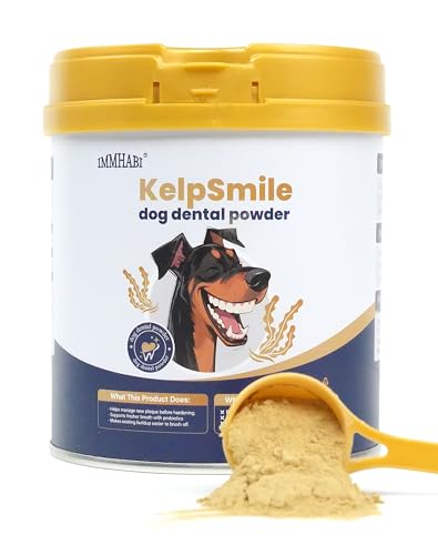 IMMHABI Dog Breath Freshener, Dental Powder 10.56oz for Dogs Teeth Cleaning Powder Plaque Off Tartar Remover Natural Bad Breath for Dogs with Herbal Blend Probiotics, 300g (60 Scoops)