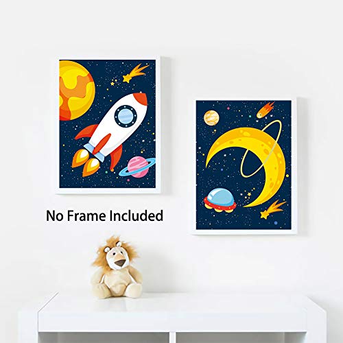 Kairne Dinosaur Outer Space Art Print, Solar System Planet Canvas Poster,Set Of 4 (8X10Inch,Unframed) Animal Astronaut Wall Art For Kid Room Decor #TOP3