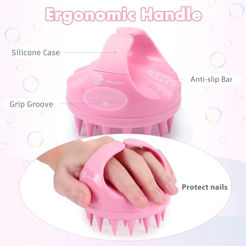 Image of FREATECH Hair Scalp Massager Shampoo Brush with Long & Soft Silicone Bristles for Scalp Care, Gentle Scrub to Exfoliate, Intensive Massage to Relax The Head, Dandruff Removal and Hair Growth, Pink