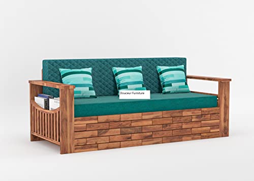 Image of Douceur Furnitures Solid Sheesham Wood 3 Seater Sofas | Three Seater Sofa Bed for Living Room, Hotels, Restaurant, Apartment | Wooden Sofa Bed