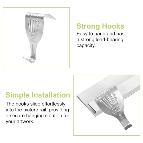 Image of 12Pcs Picture Rail Hooks, Metal Molding Hooks(Silver)