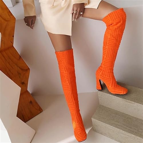 Women's Wide Calf Knee High Boots, Fur-lined Low Hidden Wedge Boots Chunky Heel Pointed Toe Suede Slip on Slouchy Boots3