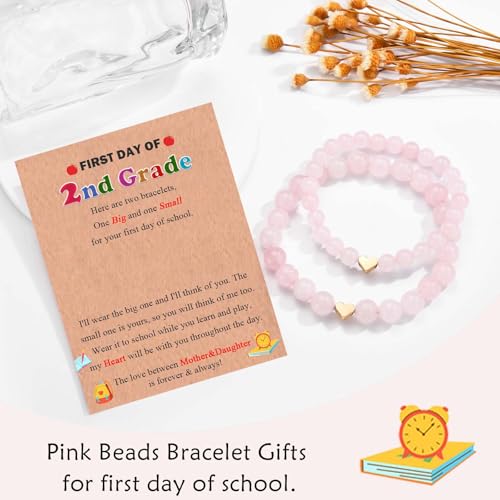 Image of Set of 2 Mother And Daughter First Day of School Kindergarten Preschool 1st /2nd Grade Back to School Bracelet Gifts, Christmas Valentines Mothers Day Easter Graduation Birthday Gifts for Girls Women