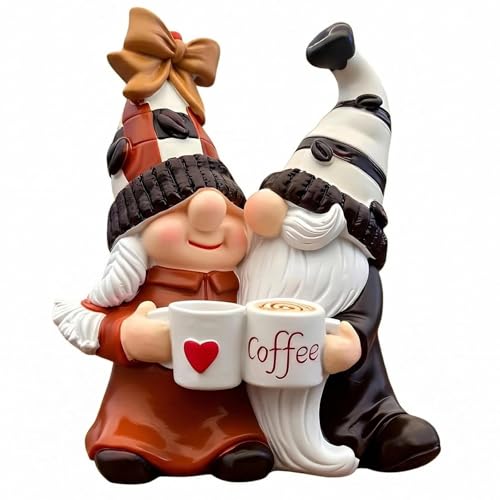 YimiBloss Coffee Gnomes - Coffee Bar & Table Decor Accessories Cute Resin Couple Gnome Figurines Decorations for Home Kitchen Station Tiered Tray Spring Summer Fall Decor Gifts for Lovers
