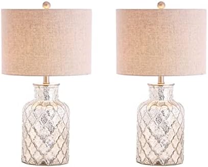 JONATHAN Y JYL1075A-SET2 Set of 2 Table Lamps Alvord 24.5" LED Glass Table Lamp Contemporary Bedside Desk Nightstand Lamp for Bedroom Living Room Office College Bookcase, Mercury Silver