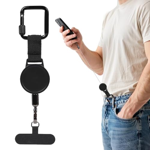 Image of ZORBES23.6in Telescopic Phone Holder with Metal Carabiner & Swivel Tether Tab, Steel Wire Extendable Cell Phone Mount Multipurpose Badge Holder ID Card Holder for Backpack, Keyring, Outdoor Use