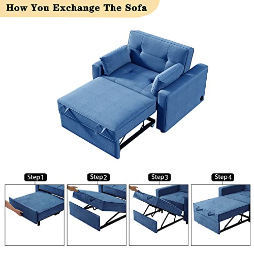 3 In 1 Convertible Loveseat Sofa With Pull-Out Sleeper&Adjsutable Backrest,Multi-Functional Folding Recliner Accent Futon Sofá Chair,Upholstered Lounge Chaise Couch Armchair For Living Room #TOP5