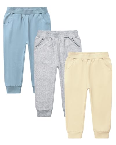 Image of GFQLONG Toddler Boys 2 Pack Cotton Active Jogger Sweatpants,Kids Casual Athletic Solid Pocket Pull On Pants