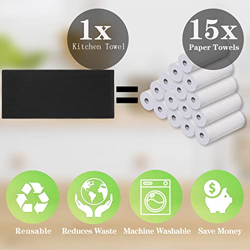 Cenebonxy 100% Cotton Waffle Weave Kitchen Towels, Soft And Absorbent Quick Drying Dish Towels For Kitchen, 13X28 Inches, 4-Pack, Black #TOP3