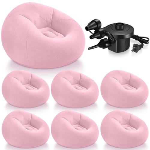 Image of Realspring 6 Pcs Inflatable Bean Bag Chair, Air Pump,Pink | Electric Pump for Inflation, Foldable Blow up Chairs for Outdoor Movie Seating, Portable Sofa for Adults Camping