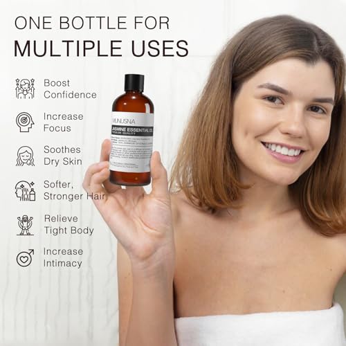 Image of Jasmine Essential Oil, Aromatherapy Oil for Skin Body Care, Massage | Pure and Natural, Jasmine Oil for Diffuser, Home, Mood Relaxation, DIY Soap and Candle Making, 100ML / 3.38 Fl Oz