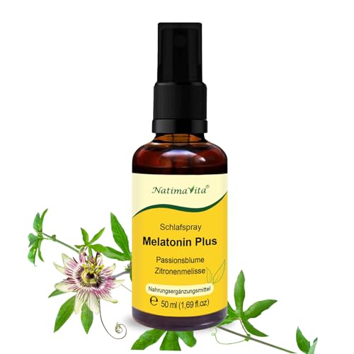 Melatonin Einschlafspray 1mg – 50 ml - Schlafspray mit Passionsblume & Zitronenmelisse – Sleepspray NatimaVita