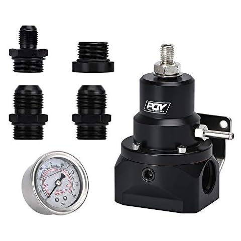 PQY Fuel Pressure Regulator with Gauge AN10 Feed & AN6 Return Line & AN10 End Cap Black Cover