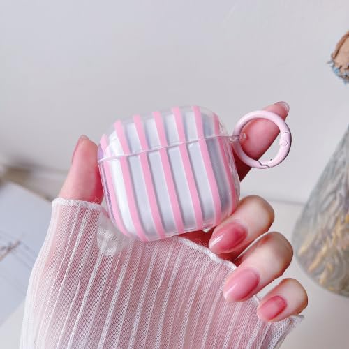 Image of MINSCOSE for AirPods 4 Clear Case,Cute Striped Aesthetic Pattern Design with Trendy Keychain Ring,Soft TPU Protective Shockproof Cover with Cleaner Kit for Girls Women for Airpods 4-Clear Pink