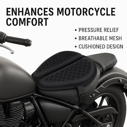 Image of Grandbiker Universal Fit Gel Air Seat Cushion | 3D Honeycomb Gel Structure Cover for Long Rides | Detachable Cover | Lumbar Support | Breathable | Durable Design | Ideal for Bike (Dark Black)