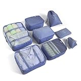 Organizer Valigia Set di 8 BillyBath Cubi di Imballaggio Organizer valigia viaggio lavanderia sacchetto dei Compressione Sacchetti organizer bag per i vestiti,Cosmetici,scarpe,Intimo, Blu