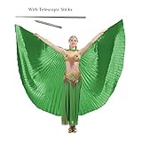 iMucci 55inch Adult Women Belly Dance Wing with Rods–360 Degree Isis Angel Wings with Portable Telescopic Sticks Green