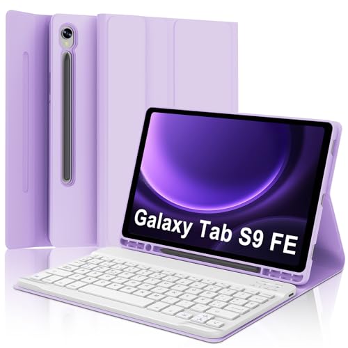 Funda con teclado Samsung Galaxy Tab S9 FE y S10 FE inalámbrico Bluetooth desmontable color lavanda