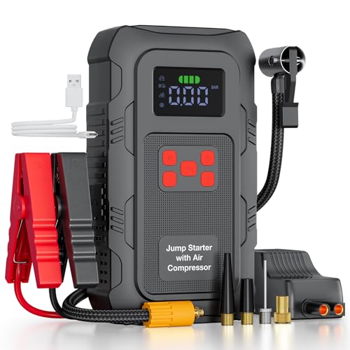 Image of 6000A Jump Starter with Air Compressor, Portable Car Battery Jump Starter with 150 PSI Tire Inflator for Up to 10.0L Gas and 8.0L Diesel Engines, 12V Jump Box with LCD Display