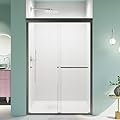 44-48" W x 72" H Semi-Frameless Sliding Shower Door, Glass Shower Door with 1/4'' (6mm) Clear SGCC Tempered Glass, Matte Black Finish, Shower Doors can be Installed Left and Right
