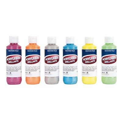 Majuscule-peinture Acrylique, Couleur Métallisées"tendance" - Carton De 6 Flacons De 250 Ml