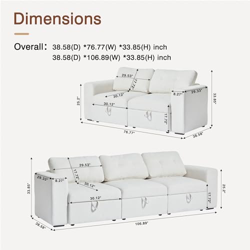 Image of QHITTY Modular Sofa, 3 Seater Accent Couch with Hidden Extra Large Storage Space for Living Room, Beige White