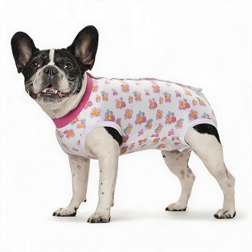 Image of 2 Packs Pet Dog Recovery Onesie Suit for Dogs Cats After Surgery,Dog Abdominal Wounds Bandages Cone E-Collar Alternative. (White Flower, XL)