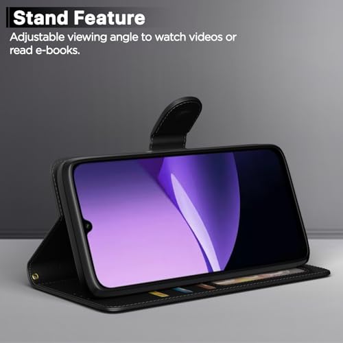 Image of Pikkme Flip Cover for Redmi 15C 5G Leather Finish | Inside TPU with Card Pockets | Wallet Stand and Shock Proof | Complete Protection Flip Case (Black)